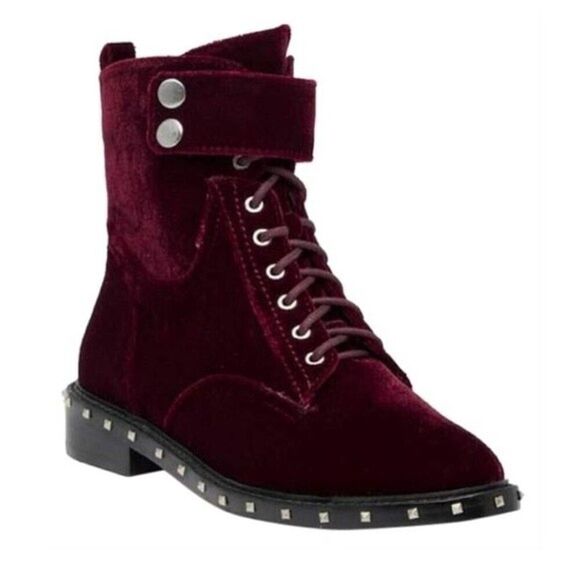 Vince Camuto boots womens Wine velvet Talorini Combat studded Boots 6.5 - Picture 1 of 6